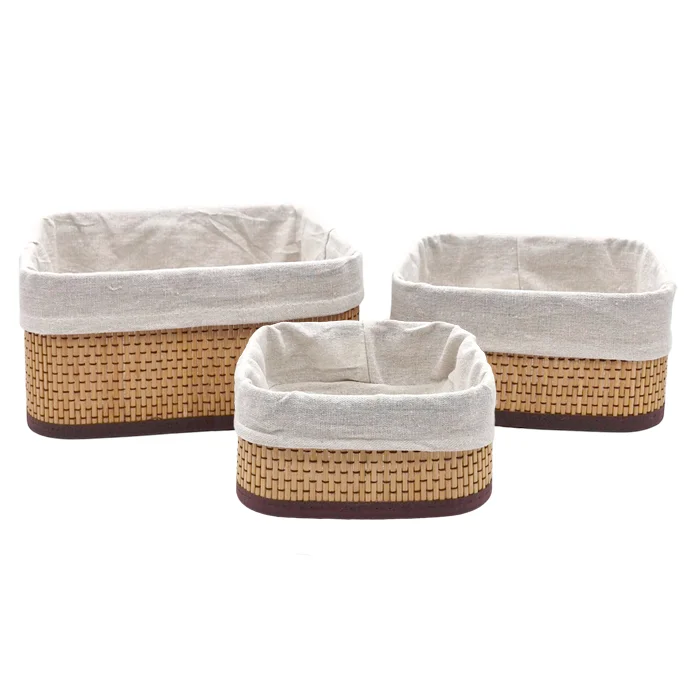 Set de 3 canastos cuadrados Suka de bambú y tela