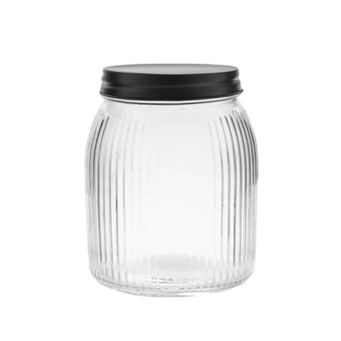 Frasco de vidrio rayado con tapa de aluminio