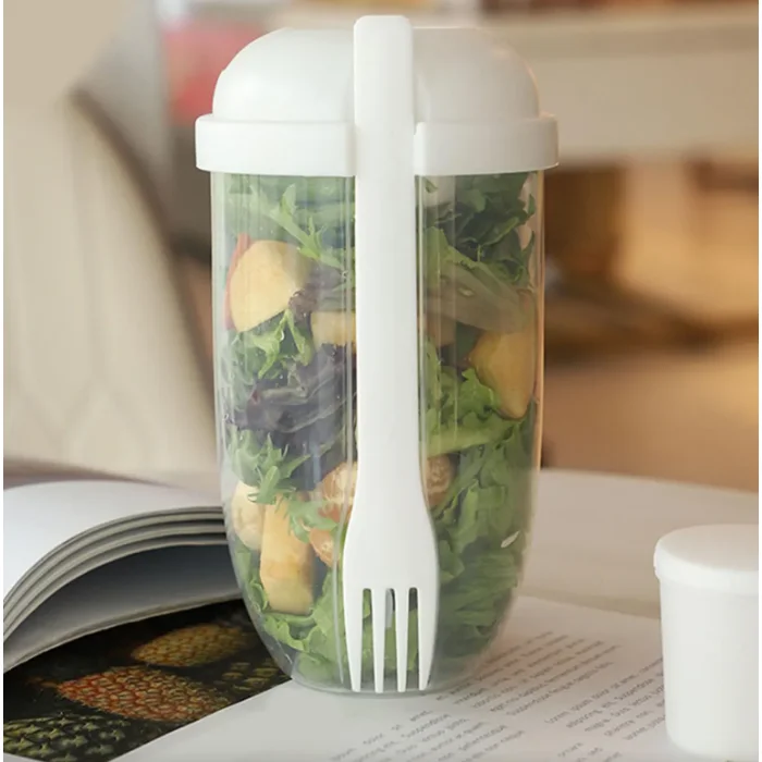 Lonchera Ensaladera con Tenedor y Recipiente para Aderezo