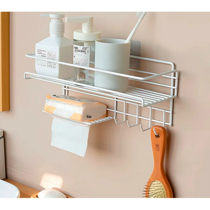 Estante organizador de baño con ganchos