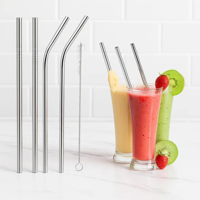 Set de 4 sorbetes metálicos con limpiador