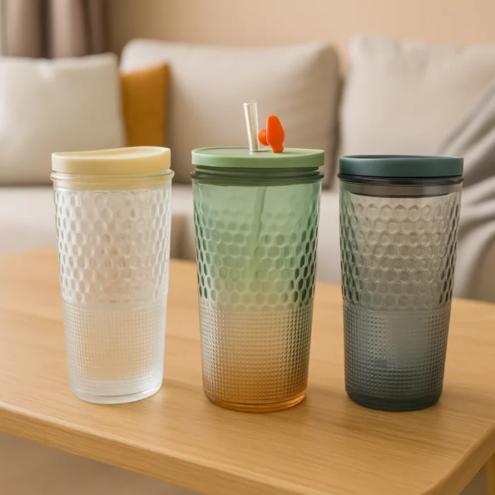 Vaso de Vidrio con Tapa y Sorbete 500ml