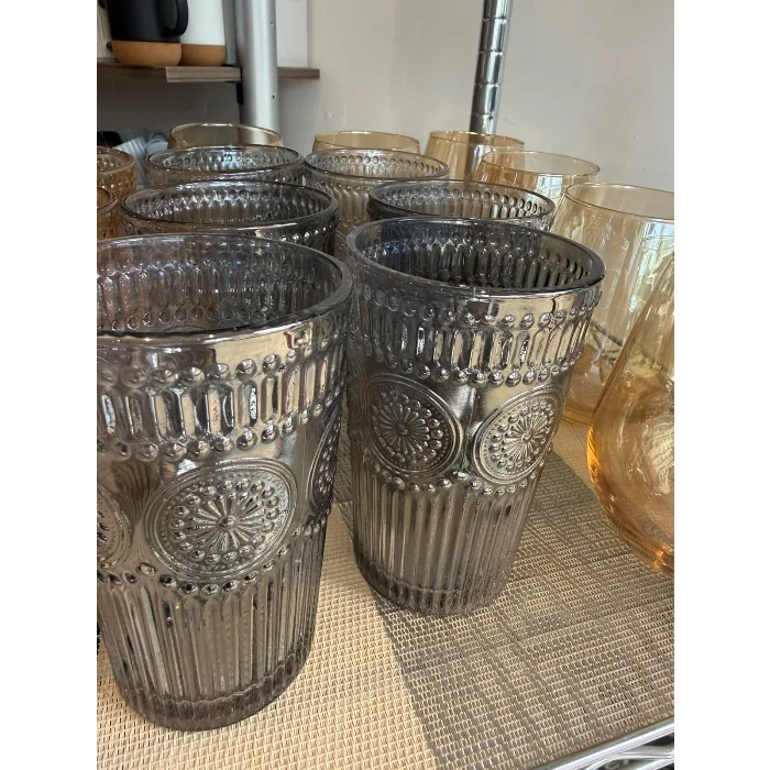 Vaso Largo de Vidrio Gris Labrado Pack x 6