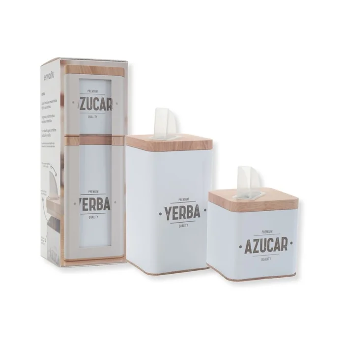 Set de yerbera y azucarera cuadradas Premium en caja de regalo