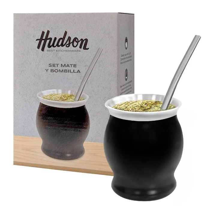 Set de mate copa de acero con bombilla en caja de regalo